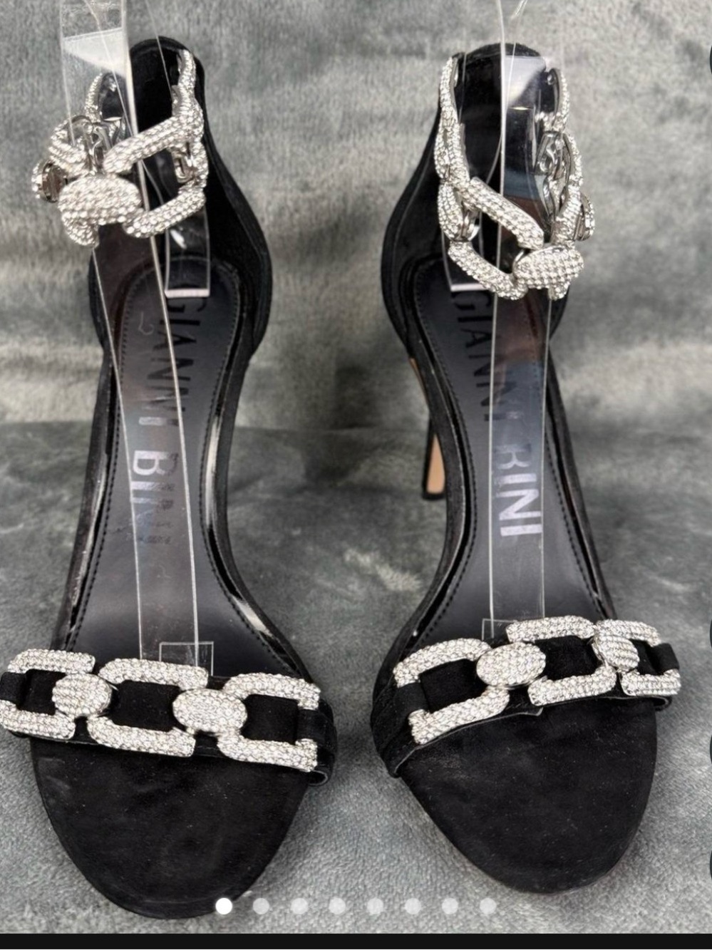 Gianni Bini Black Rhinestone Chain Strap Heels